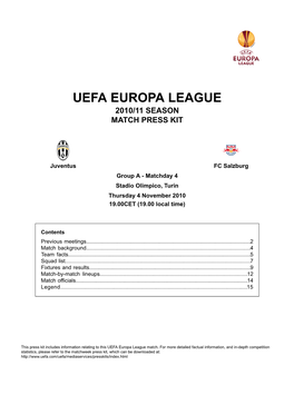 Uefa Europa League 2010/11 Season Match Press Kit