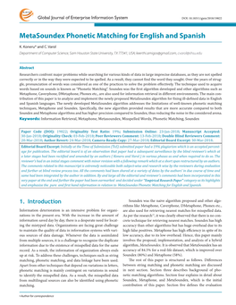 Metasoundex Phonetic Matching for English and Spanish