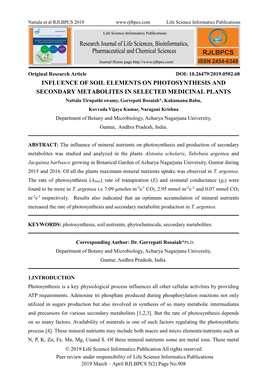 Influence of Soil Elements on Photosynthesis And