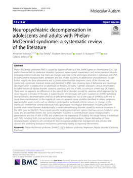 Neuropsychiatric Decompensation in Adolescents and Adults with Phelan