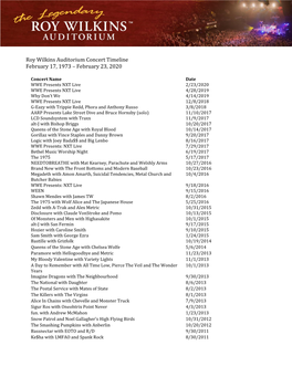 Roy Wilkins Auditorium Concert Timeline February 17, 1973 – February 23, 2020