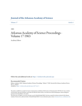 Arkansas Academy of Science Proceedings - Volume 17 1963 Academy Editors