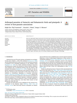 Arthropod Parasites of Antarctic and Subantarctic Birds and Pinnipeds