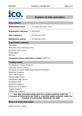 Register of Data Controllers