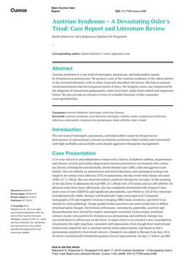 Austrian Syndrome – a Devastating Osler’S Triad: Case Report and Literature Review