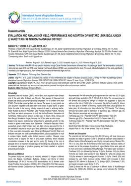 Research Article EVALUATION and ANALYSIS of YIELD, PERFORMANCE and ADOPTION of MUSTARD (BRASSICA JUNCEA L) VARIETY RH-749 in MUZAFFARNAGAR DISTRICT