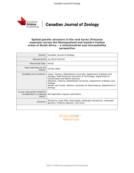 Spatial Genetic Structure in the Rock Hyrax (Procavia Capensis)