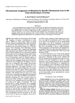 Chromosomal Assignment of Mutations by Specific Chromosome Loss in the Yeast Saccharomyces Cerevisiae