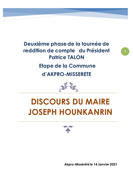 Discours Du Maire Joseph Hounkanrin