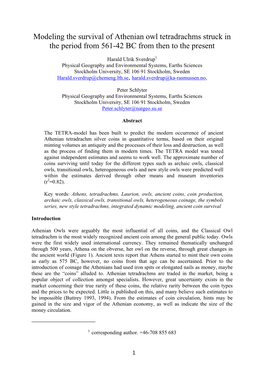 Modeling the Survival of Athenian Owl Tetradrachms Struck in the Period from 561-42 BC from Then to the Present