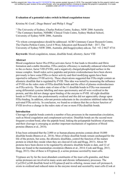 Evaluation of a Potential Redox Switch in Blood Coagulation Tenase