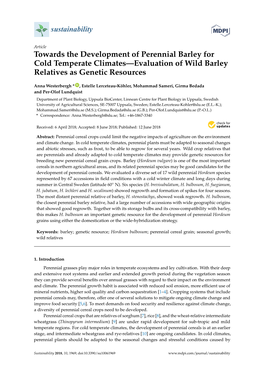 Towards the Development of Perennial Barley for Cold Temperate Climates—Evaluation of Wild Barley Relatives As Genetic Resources