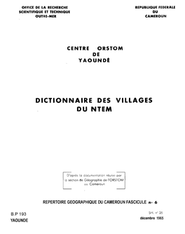 Dictionnaire Des Villages Du Ntem