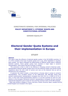 Electoral Gender Quota Systems and Their Implementation in Europe