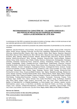 Communiqué De Presse Du Préfet De L'yonne