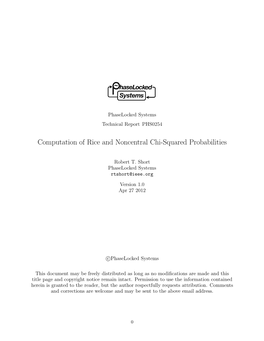 Computation of Rice and Noncentral Chi-Squared Probabilities