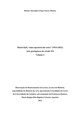 Maria Keil, “Uma Operária Das Artes” (1914-2012) Arte Portuguesa Do Século XX Volume I