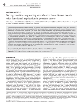 Next-Generation Sequencing Reveals Novel Rare Fusion Events with Functional Implication in Prostate Cancer