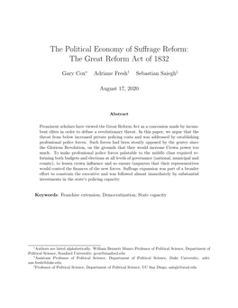 The Political Economy of Suffrage Reform: the Great Reform Act of 1832