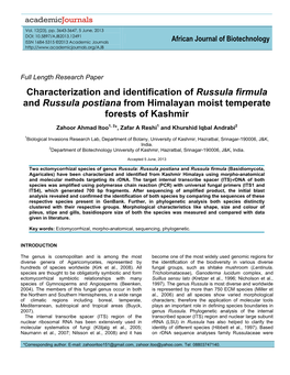 Characterization and Identification of Russula Firmula and Russula Postiana from Himalayan Moist Temperate Forests of Kashmir