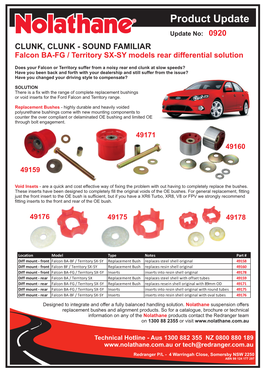 Update Update No: 0920 CLUNK, CLUNK - SOUND FAMILIAR Falcon BA-FG / Territory SX-SY Models Rear Differential Solution