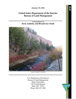 Bureau of Land Management Assessment Report for Park