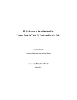 EU Involvement in the Afghanistan War: Progress Toward a Viable EU