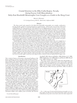 Crustal Structure in the Elko-Carlin Region, Nevada, During Eocene Gold Mineralization: Ruby-East Humboldt Metamorphic Core Complex As a Guide to the Deep Crust