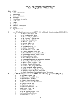 1 Hon'ble Prime Minister of India's Outgoing Visits (Period 1St April