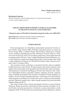 Zmiany Przestrzeni Powiśla Według Kategorii Funkcjonalnych W Latach 2004-2014