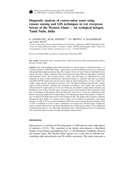 Diagnostic Analysis of Conservation Zones Using Remote Sensing And