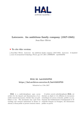Latecoere. an Ambitious Family Company (1917-1945) Jean-Marc Olivier