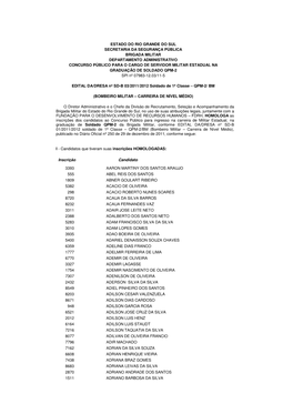 EDITAL DA/DRESA Nº SD-B 03/2011/2012 Soldado De 1ª Classe – QPM-2/ BM