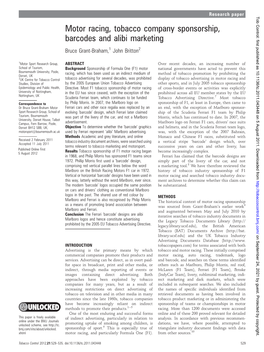 Motor Racing, Tobacco Company Sponsorship, Barcodes and Alibi Marketing Bruce Grant-Braham,1 John Britton2