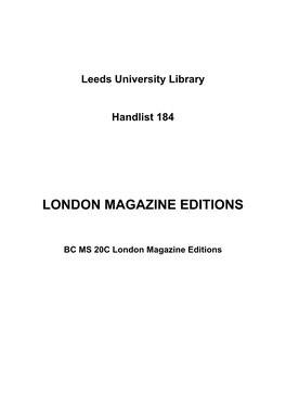 London Magazine Editions