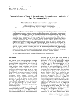 Relative Efficiency of Rural Saving and Credit Cooperatives: an Application of Data Envelopment Analysis