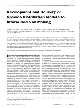 Development and Delivery of Species Distribution Models