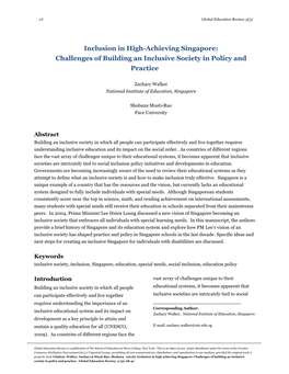 Inclusion in High-Achieving Singapore: Challenges of Building an Inclusive Society in Policy and Practice