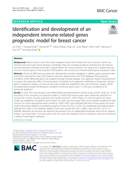 Identification and Development of an Independent Immune-Related Genes Prognostic Model for Breast Cancer