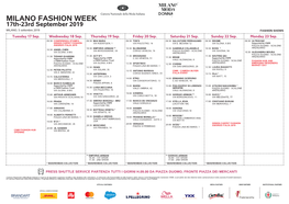 MILANO FASHION WEEK 17Th-23Rd September 2019 MILANO, 5 Settembre 2019 FASHION SHOWS Tuesday 17 Sep