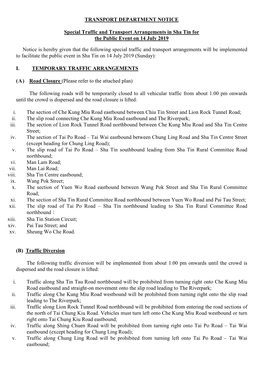 TRANSPORT DEPARTMENT NOTICE Special Traffic and Transport