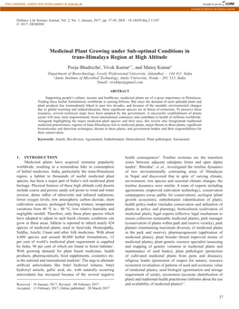 Medicinal Plant Growing Under Sub-Optimal Conditions in Trans-Himalaya Region at High Altitude