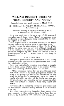 WD^LIAM DUCKETT WHITE of "BEAU DESERT" and "LOTA" Compued from the Family Papers of Maud White