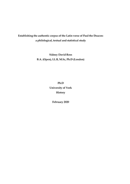 Establishing the Authentic Corpus of the Latin Verse of Paul the Deacon: a Philological, Textual and Statistical Study