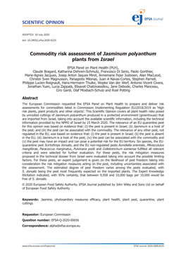 Commodity Risk Assessment of Jasminum Polyanthum Plants from Israel
