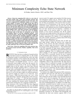 Minimum Complexity Echo State Network Ali Rodan, Student Member, IEEE, and Peter Tinoˇ