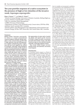 Ten Year Post-Fire Response of a Native Ecosystem in the Presence of High Or Low Densities of the Invasive Weed, Asparagus Aspar