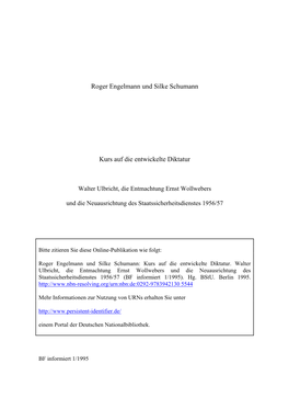 Roger Engelmann Und Silke Schumann Kurs Auf Die Entwickelte