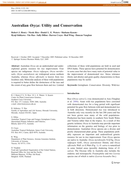 Australian Oryza: Utility and Conservation