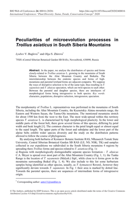 Peculiarities of Microevolution Processes in Trollius Asiaticus in South Siberia Mountains